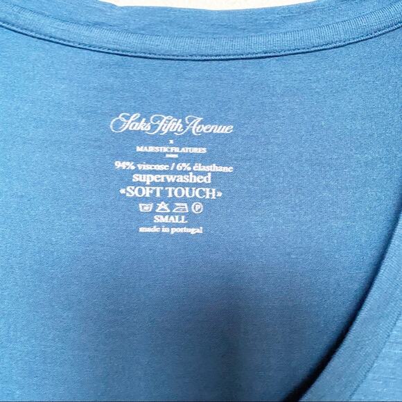 Saks X Majestic Filatures Soft Touch Cropped Sleeve Top Size Small - Picture 4 of 8